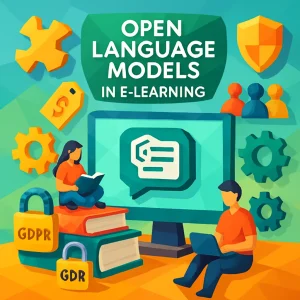 This vibrant low poly illustration captures the essence of e-learning enriched by open language models. It showcases a harmonious blend of customization and cost-effectiveness through lively symbols of books, a computer, and engaged students. Gears interlock seamlessly, representing collaboration, innovation, and the commitment to data security and GDPR compliance. Bright colors invite the educational community to embrace a future where learning is accessible, supportive, and endlessly creative.